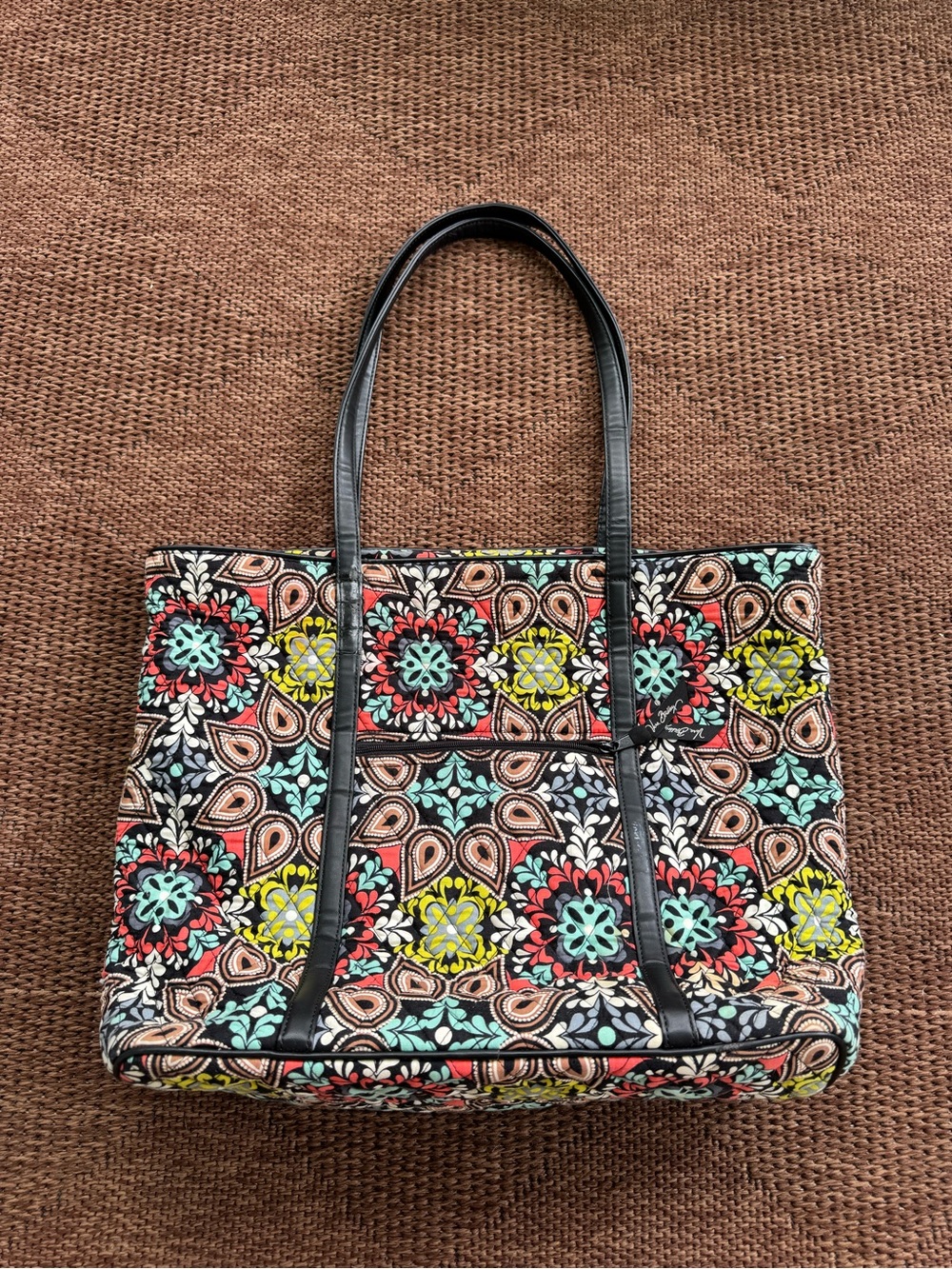 Vera Bradley Black Multi Floral Medallion Quilted Tote